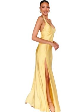 Show Me Your Mumu Anderson Maxi Dress Womens Medium Yellow Luxe Satin Open Back